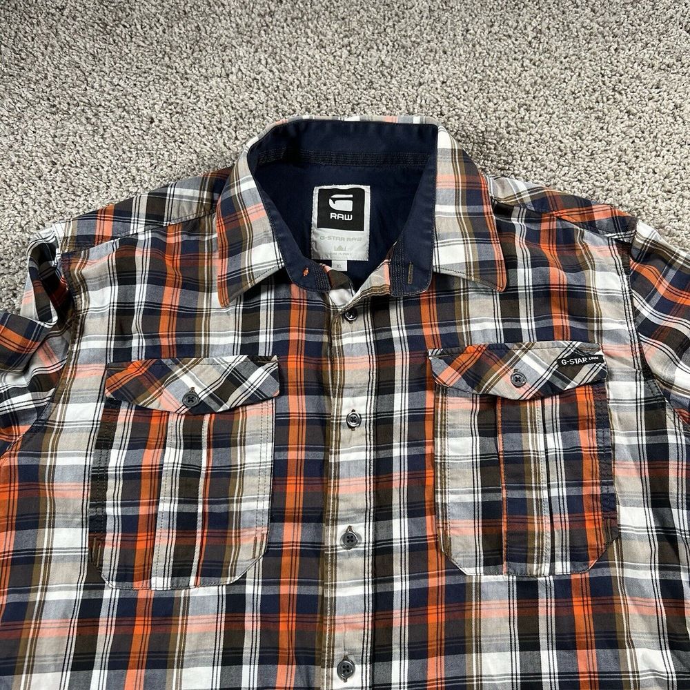 G Star Raw Shirt Mens XL‎ Orange Brown Flannel Classic Preppy Long Sleeve Casual - Picture 2 of 11